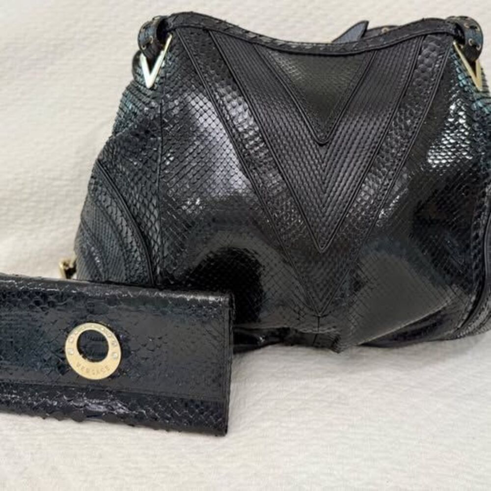 Versace Snakeskin Embossed Gold Crystal Bag & Wallet!!